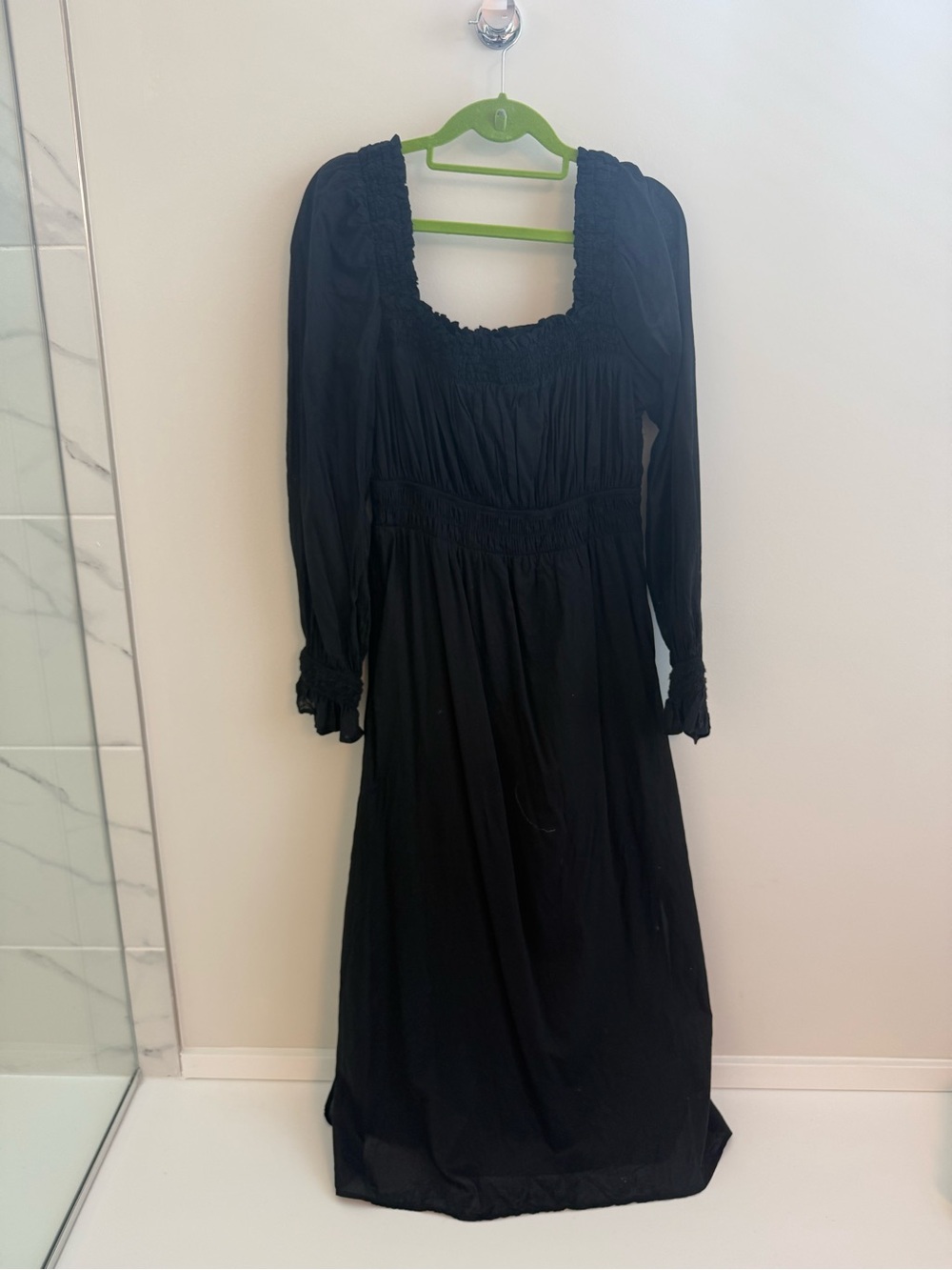 GAP Black Long Sleeve Smocked Maxi Dress